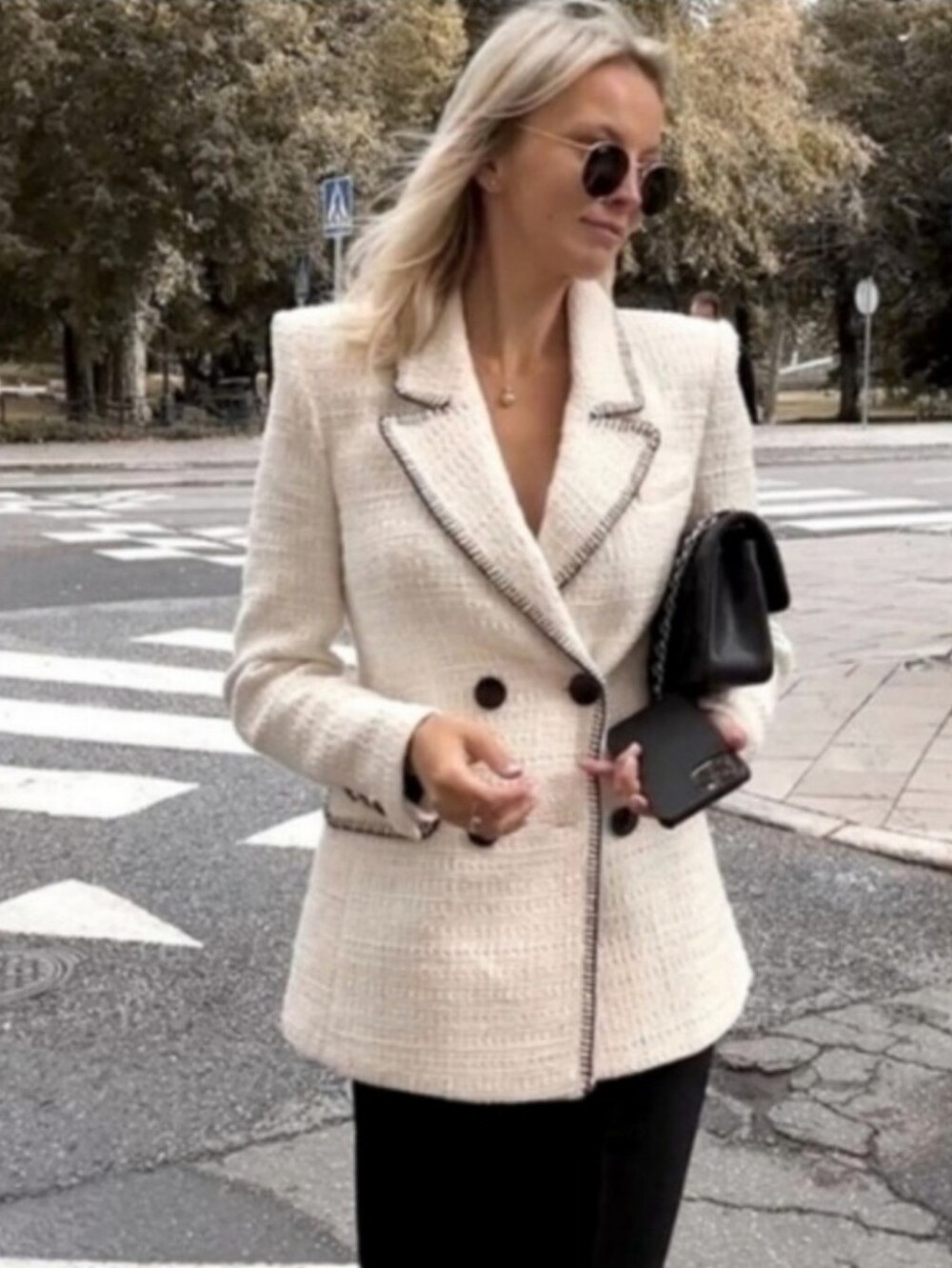 Zara  Double Breasted Tweed Blazer Size L